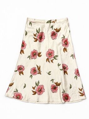 Haute Monde Cream A-Line Skirt with Pink Floral Print